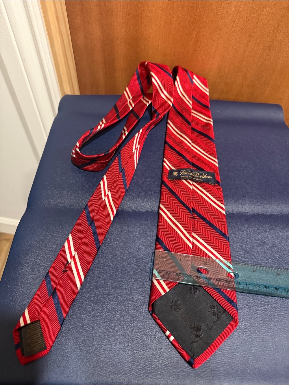 Brooks Brothers Red, Navy & White Striped Silk Tie